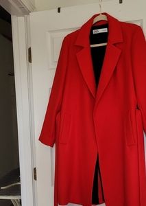 SALE.  ZARA red coat with tie belt NWOT size m